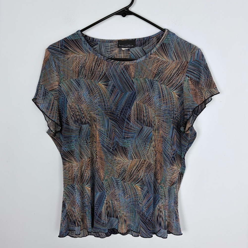Brittany Black Y2K Crinkle Blouse Abstract Feather Print Top 90s Vintage Large